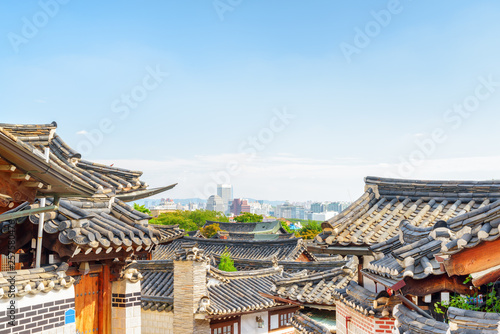 Wonderful view of black tile roofs of traditional Korean houses