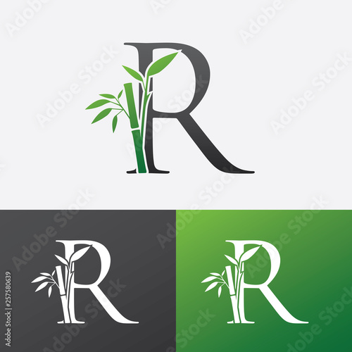 Green R Bamboo Logo Icon. Green Bamboo Logo With Initial R Letter.