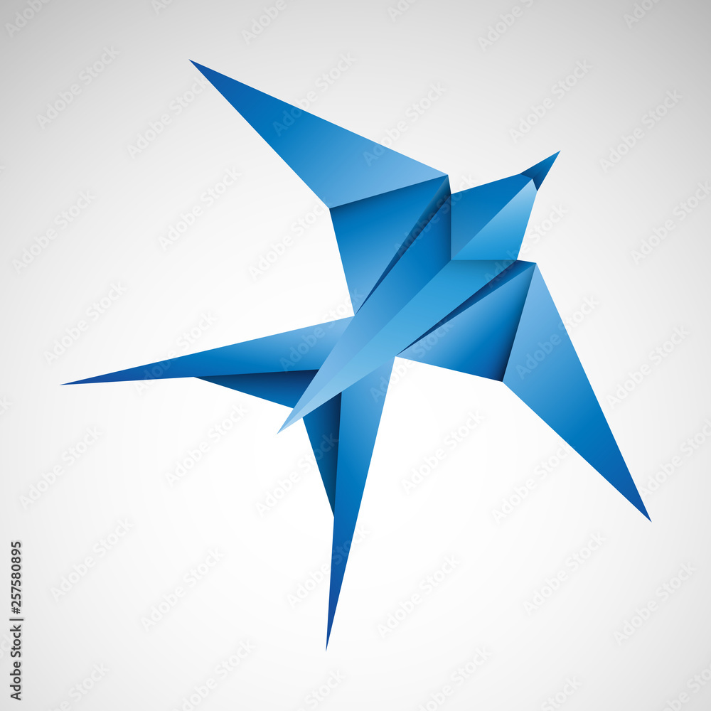 Obraz premium Niebieska jaskółka origami. Logo wektor