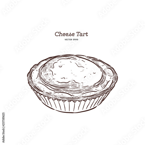 Baked cheese tart, hand draw sketch vector.