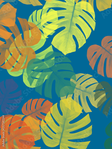 monstera color abstract fabric background 