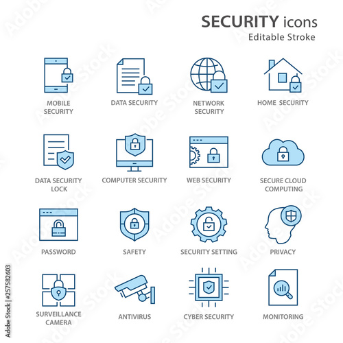 Wallpaper Mural Security flat line icon set. Vector illustration. Editable stroke. Torontodigital.ca