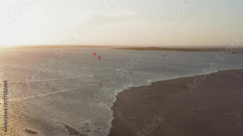 Aerial: Kitesurfers in the lagoon of Atins, Northern Brazil. photo