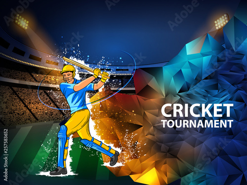 easy to edit vector illustration of player batsman in Cricket Championship Tournament background