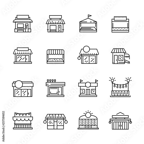 Commerce store front outline vector icon flat