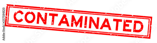 Grunge red contaminated word square rubber seal stamp on white background