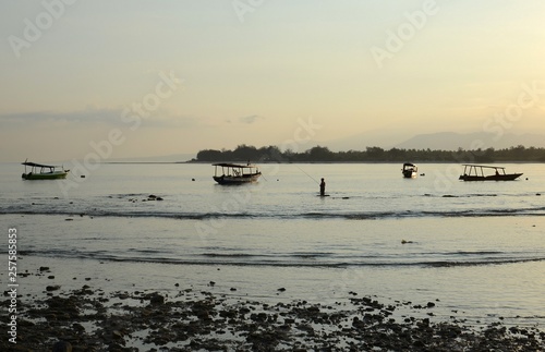 Fisherman. Morning on the island of Gili Trawangan, northwest of Lombok, Indonesia