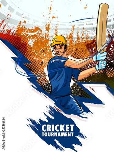 easy to edit vector illustration of player batsman in Cricket Championship Tournament background