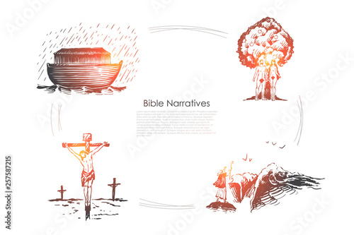 Bible narratives - Noahs ark, Adam and Eve, Jesus Christ vector concept set