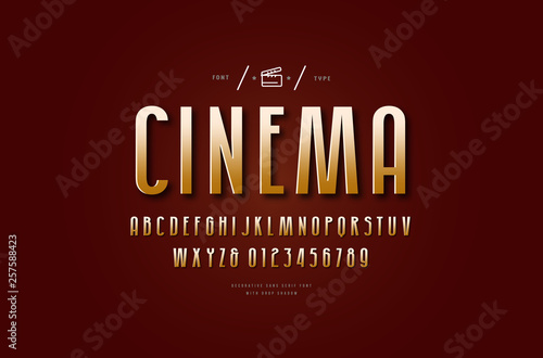 Golden colored narrow sans serif font
