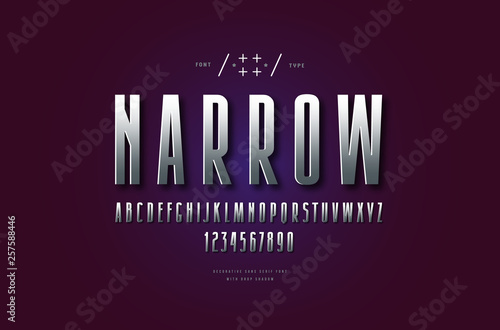 Metal chrome narrow sans serif font