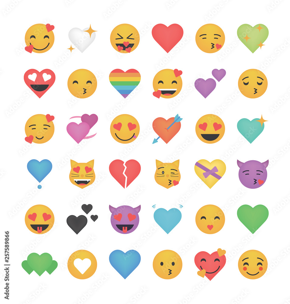 Fototapeta premium Set of love heart emoticon v