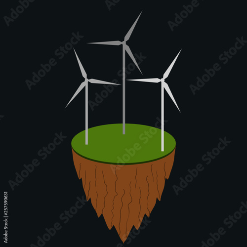 Illustration of wind turbines on an island.