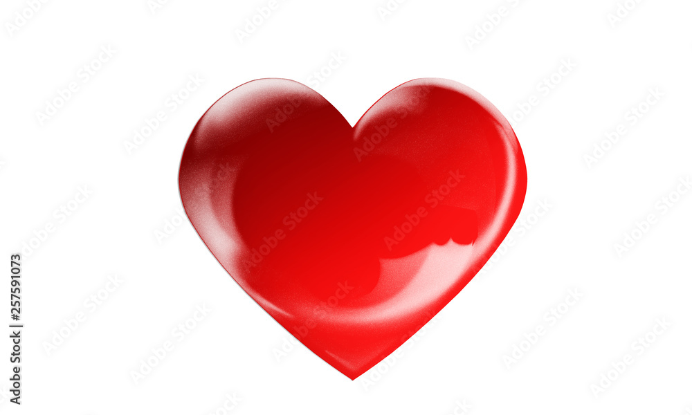 3d heart bright scarlet, volumetric with shadow, isolated on white background.