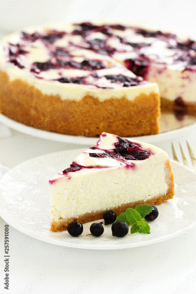 Homemade cheesecake with black currant jelly. Homemade cheesecake with black currant jelly.