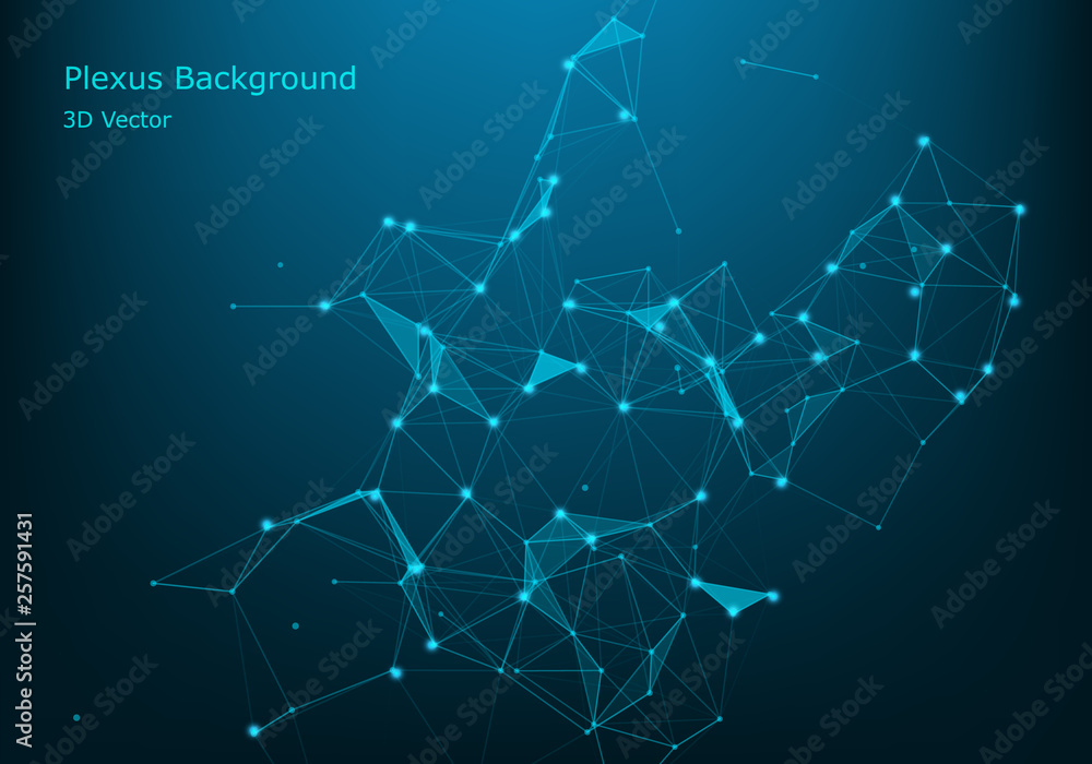 Abstract plexus background with connected lines and dots. Plexus geometric effect Big data with compounds. Lines plexus, minimal array. Digital data visualization. Vector illustration