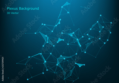 Abstract plexus background with connected lines and dots. Plexus geometric effect Big data with compounds. Lines plexus, minimal array. Digital data visualization. Vector illustration