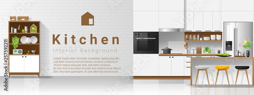 Modern white kitchen interior background , vector , illustration