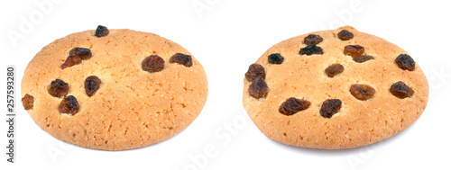 Cookies with raisin on white background