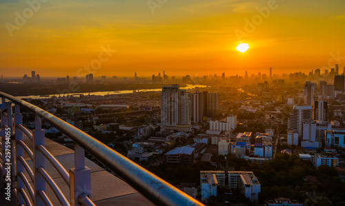 Photography High Rise Buildings at Downtown in Bangkok Thailand in the evening