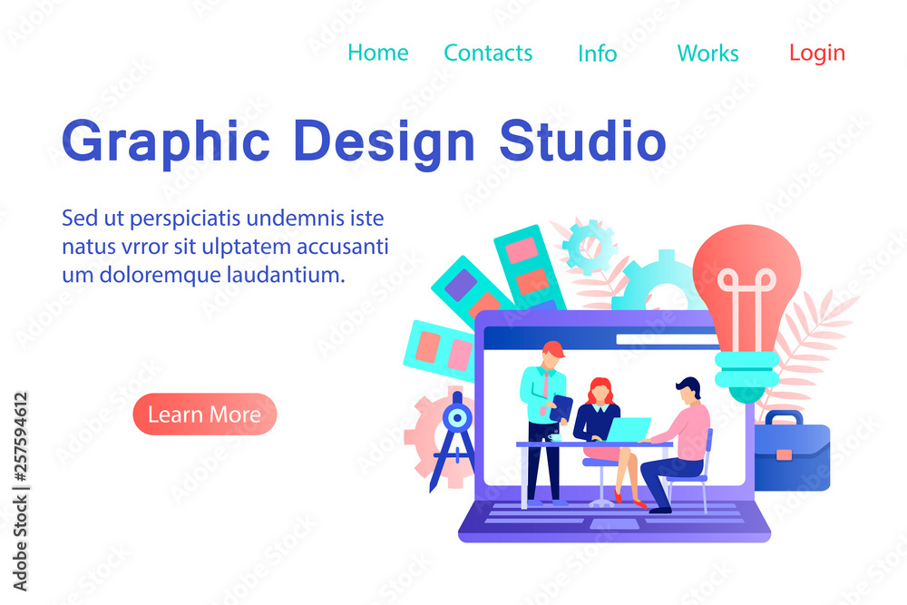 Graphic design studio flat style banner Graphic design studio flat style banner