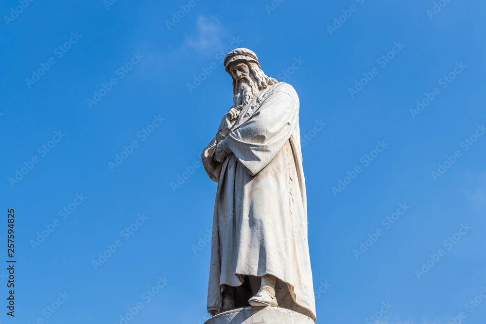 Monument of Leonardo da Vinci in Piazza della Scala, Milan, Italy