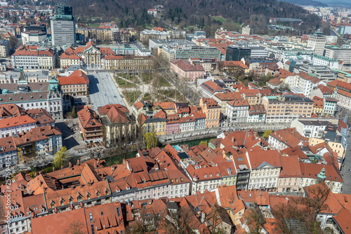 View from the above of a city of Ljubljana