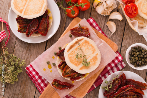 Tigella bread with sun-dried tomatoes.