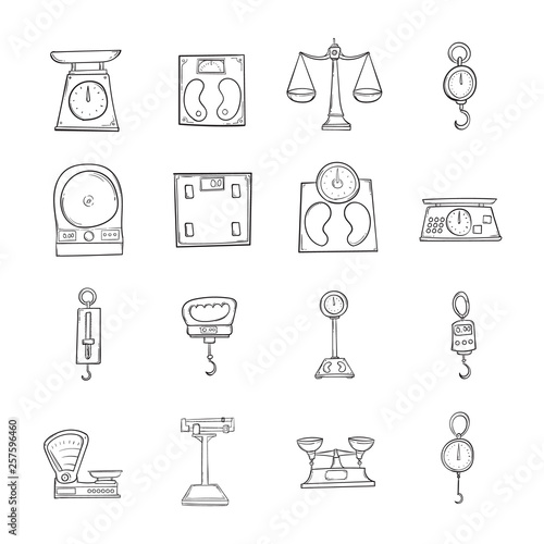 Set of scale icons Drawing illustration Hand drawn doodle Sketch line vector eps10