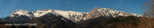Panoramic view on the snow covered Peaks of Schneeberg and Rax in Spring, Austria