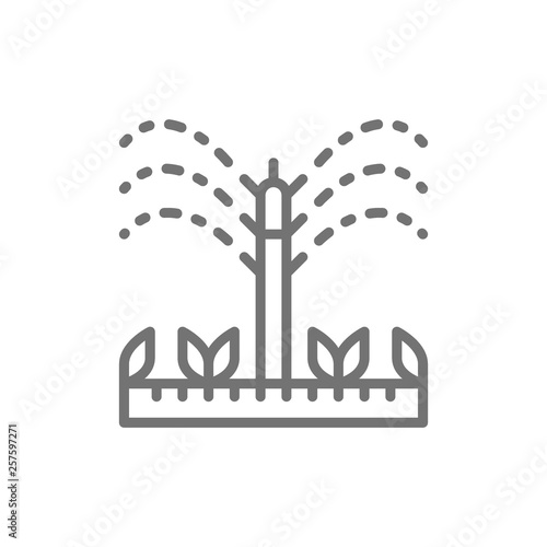 Watering, irrigation sprinklers, agriculture, gardening tools line icon.