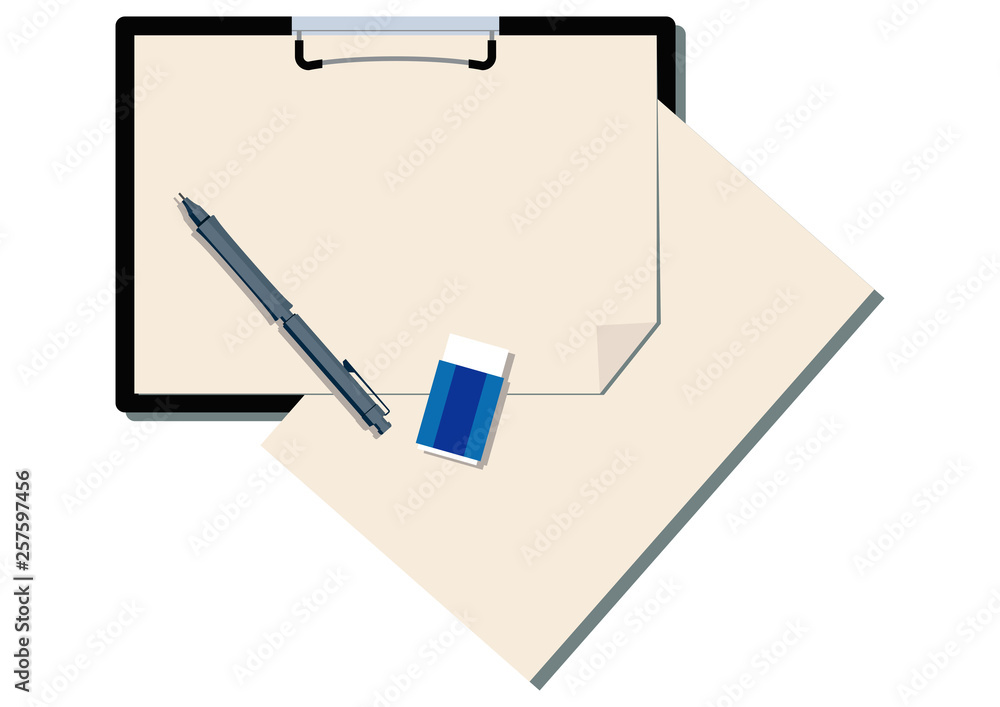 クリップボードと筆記用具のイラスト 文房具のクリップアート Stock Vector Adobe Stock
