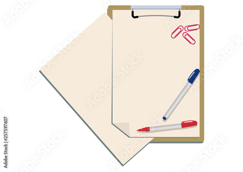 クリップボードと筆記用具のイラスト 文房具のクリップアート Stock Vector Adobe Stock