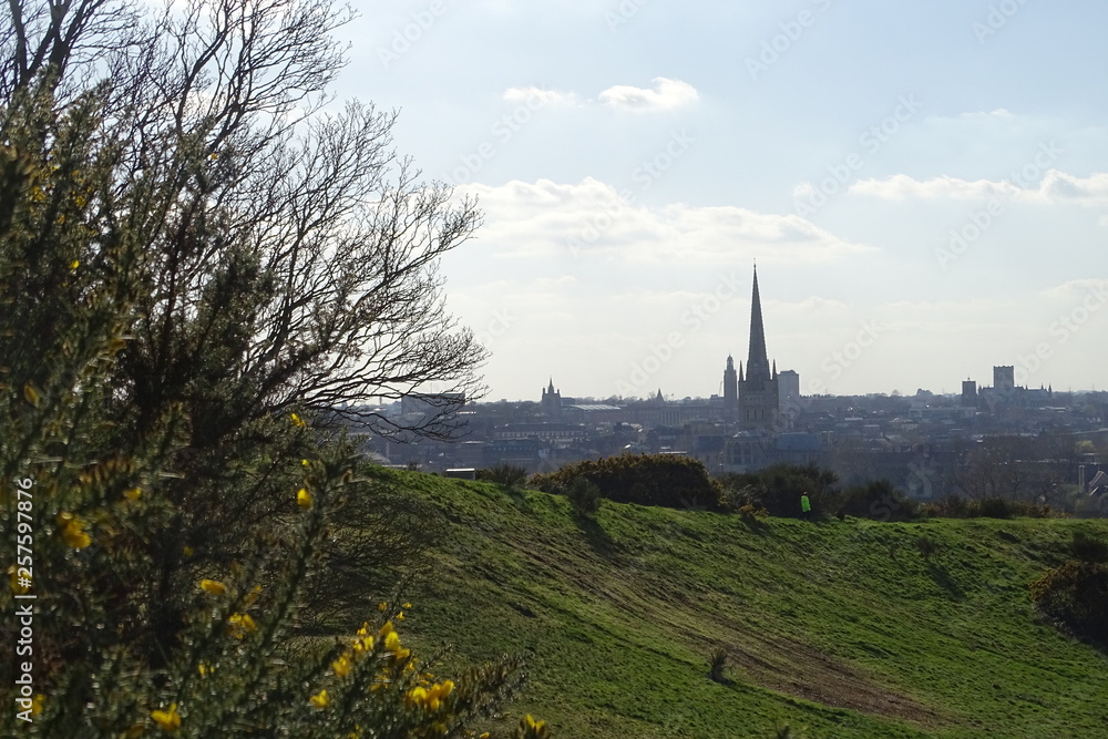Spring views of Norwich from Mousehold Heath, including Norwich Cathedral