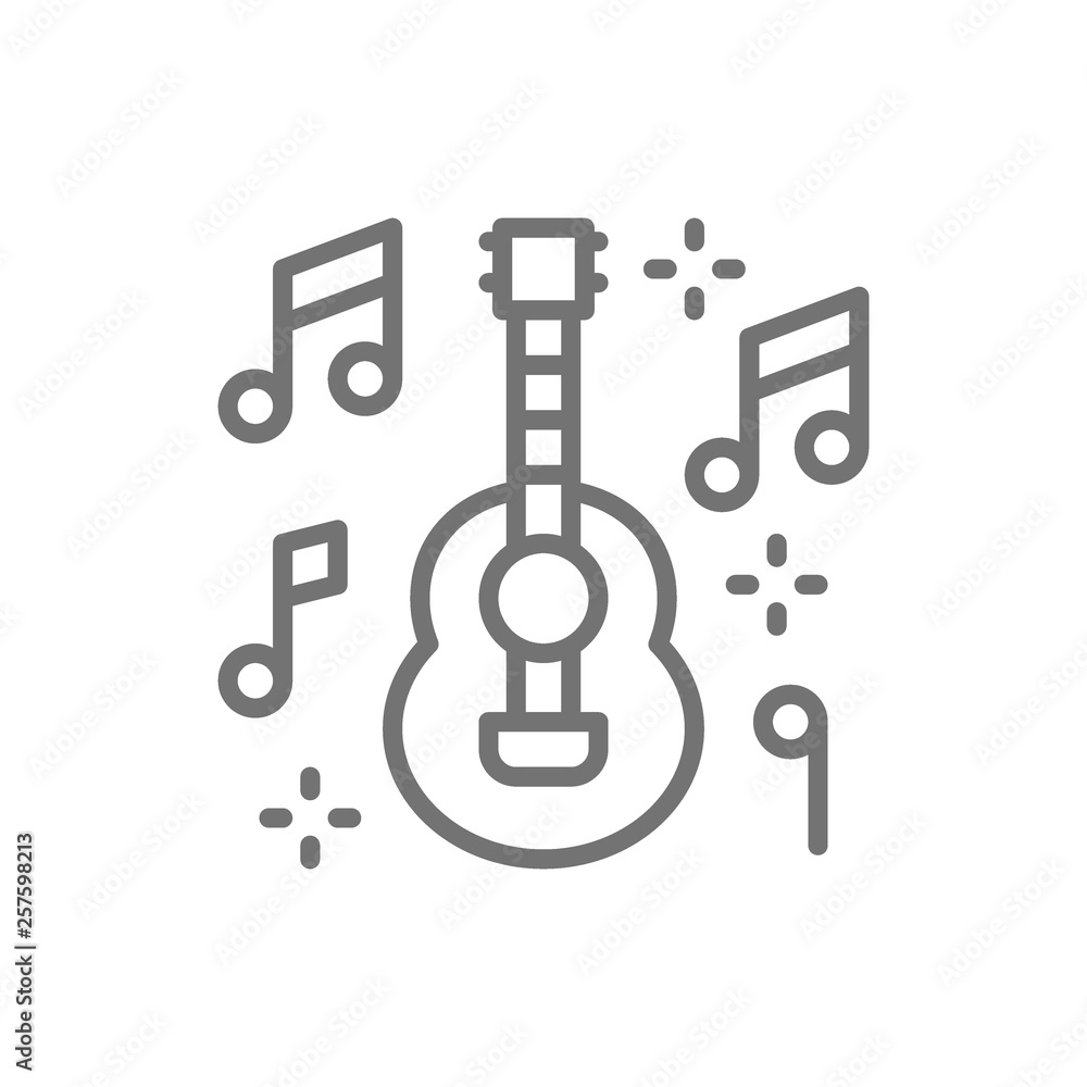 Mexican guitar, music, mariachi line icon.