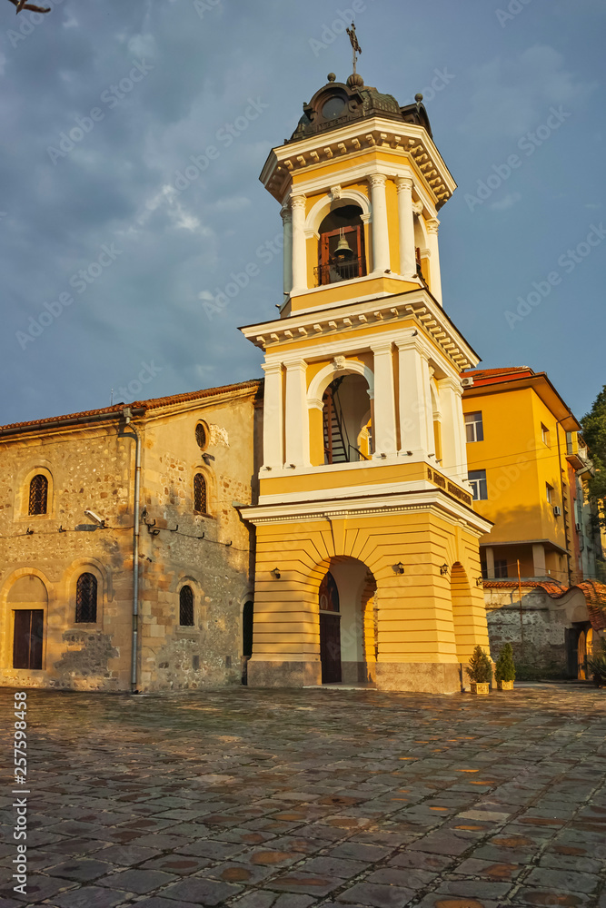 Obraz premium Amazing sunset view of The Virgin Mary Eastern Orthodox Church in city of Plovdiv, Bulgaria