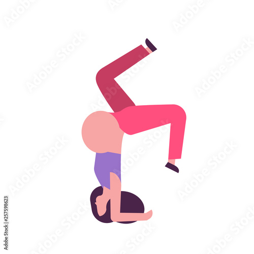 pregnant woman standing on head doing yoga exercises girl working out fitness pregnancy healthy lifestyle concept female cartoon character full length