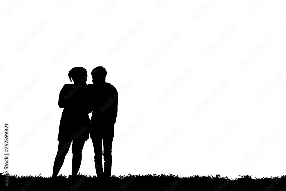 Silhouette young couple on white background