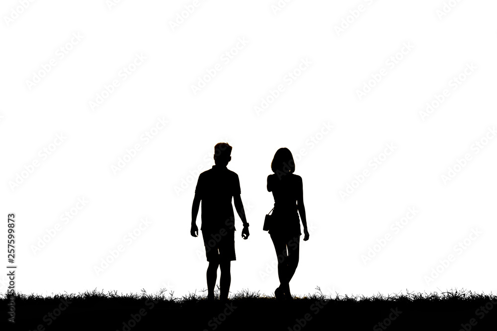 Silhouette young couple on white background Silhouette young couple on white background