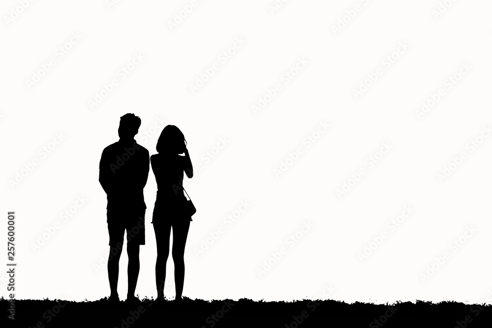 Silhouette young couple on white background Silhouette young couple on white background