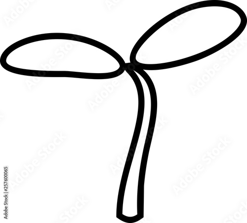 Coloring page with sprout with two leaves isolated on white background
