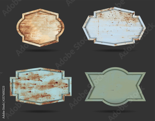 Vector set of metal shield sign plate texture background for design work