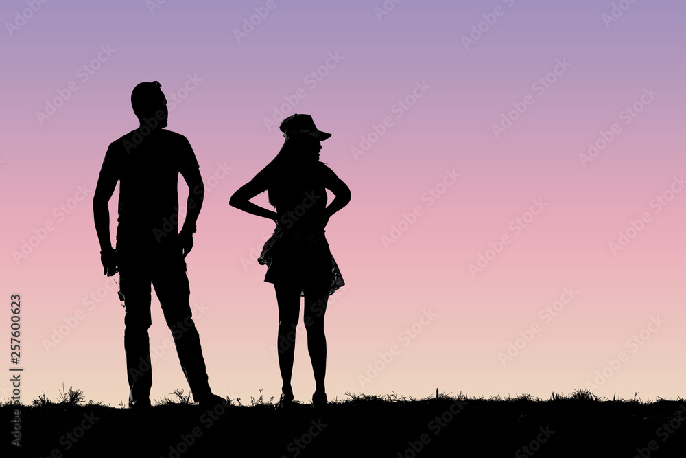 Silhouette young couple Silhouette young couple