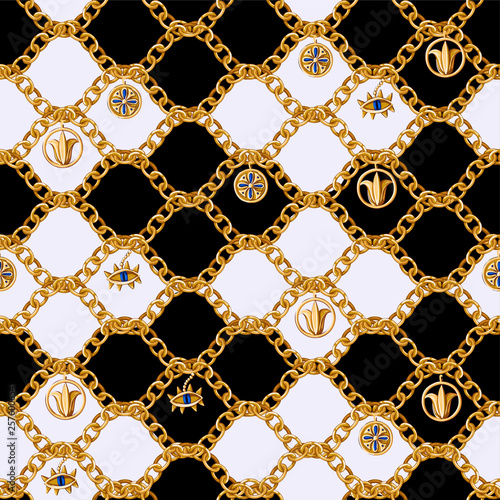 Seamless summer pattern with chains. Trendy fashion print.