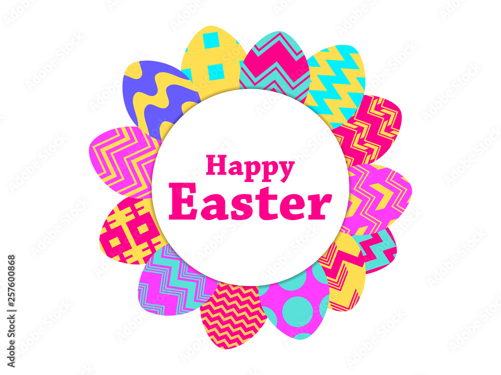 Happy Easter. Collection of Easter eggs with patterns on a white background. Vector illustration Happy Easter. Collection of Easter eggs with patterns on a white background. Vector illustration