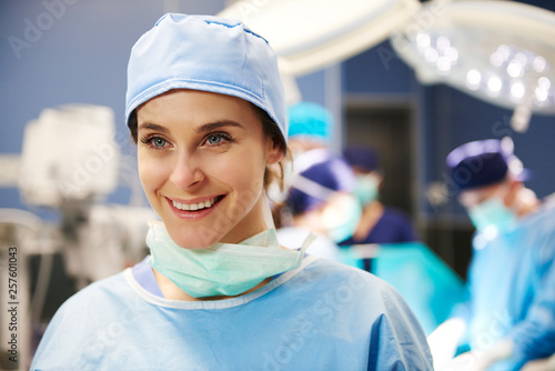 Portrait of female surgeon in operating room