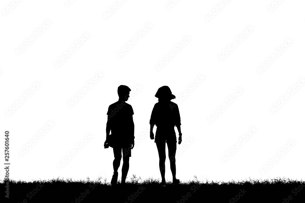 Silhouette young couple on white background Silhouette young couple on white background