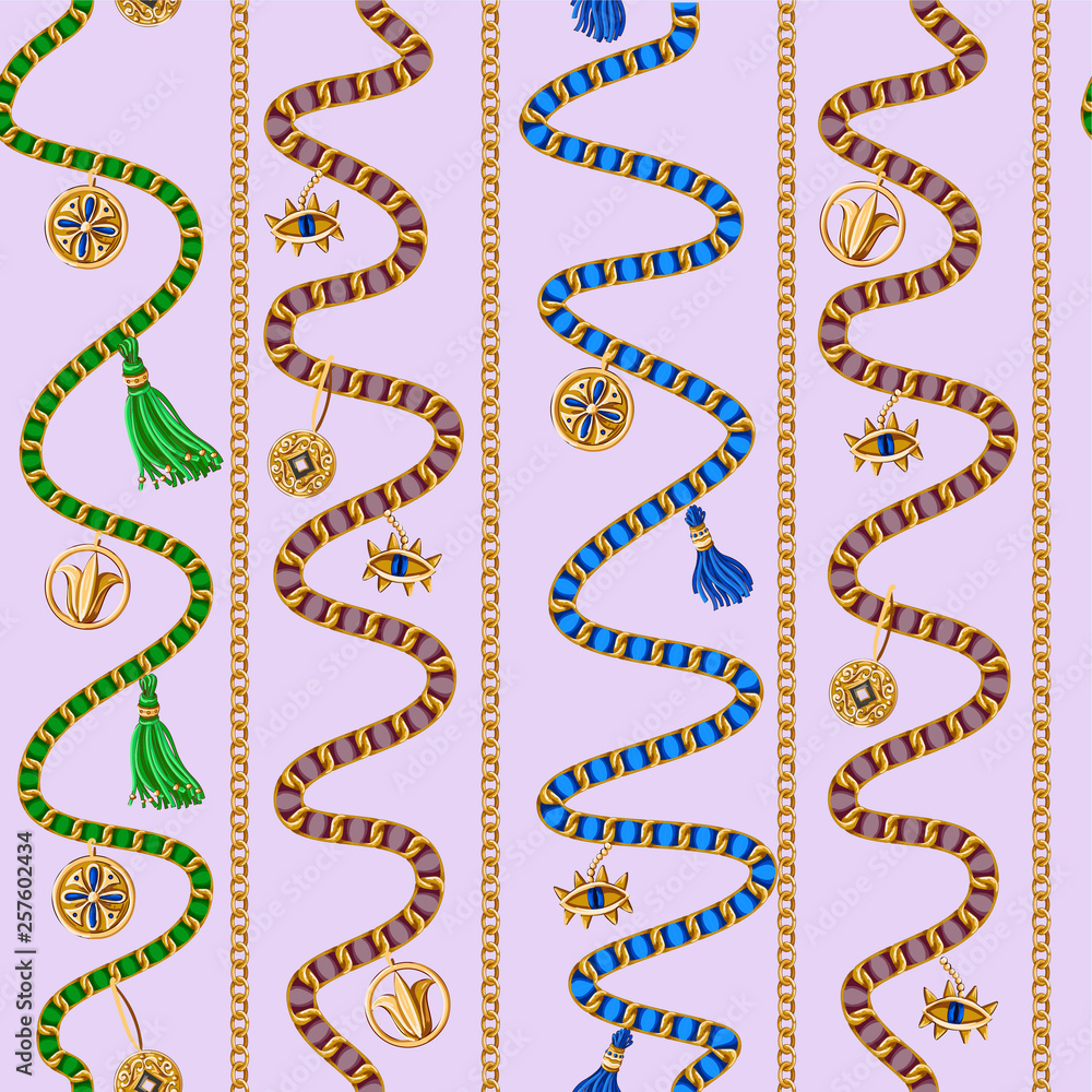 Seamless summer pattern with  chains. Trendy fashion print.