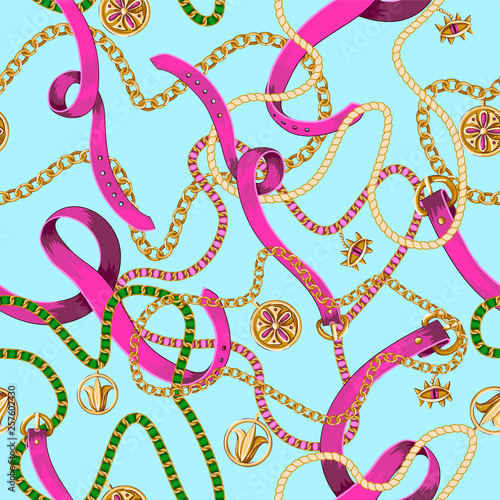 Seamless pattern with belts and chains. Vector.