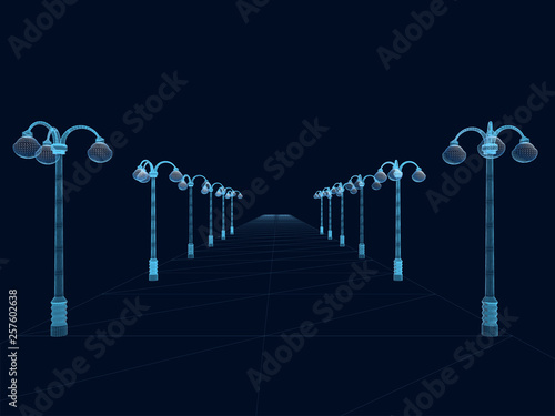 Background with polygonal street lamps